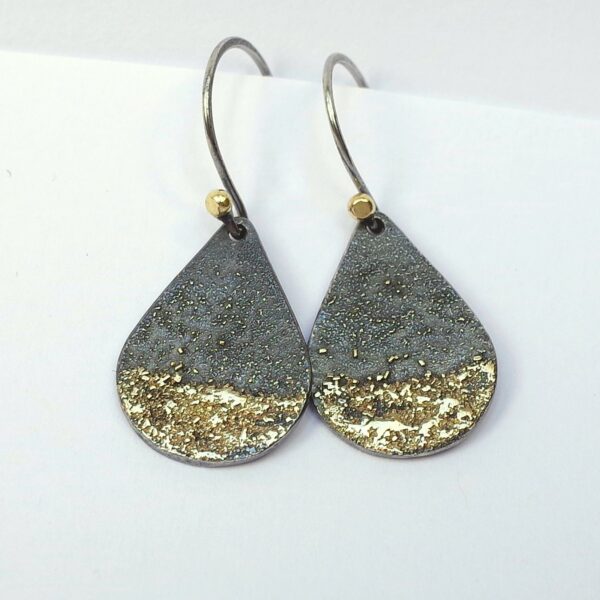 Gold Chaos Dipped - Oxidized sterling silver and 18k gold drop earrings