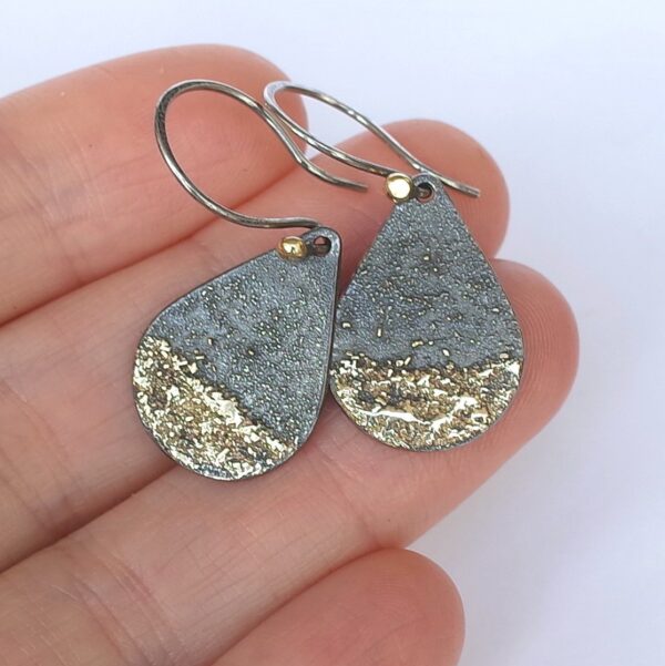 Gold Chaos Dipped - Oxidized sterling silver and 18k gold drop earrings