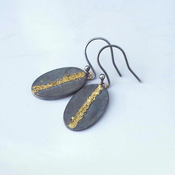 Gold Chaos Gold Line - Artisan Oxidized Sterling Silver Dangle Earrings with Gold Accent